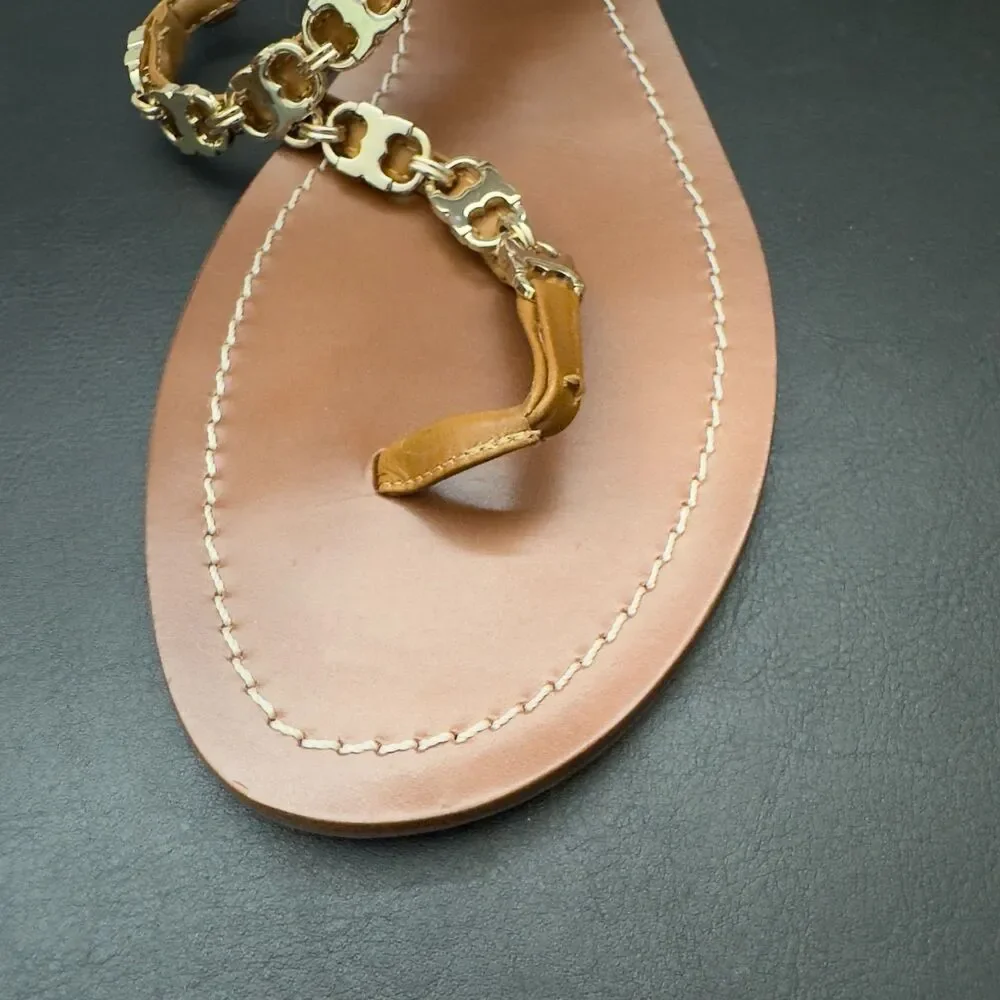 Tory Burch Gemini Link T-Strap Sandals Summer Resort Wear Leather NEW 10.5M